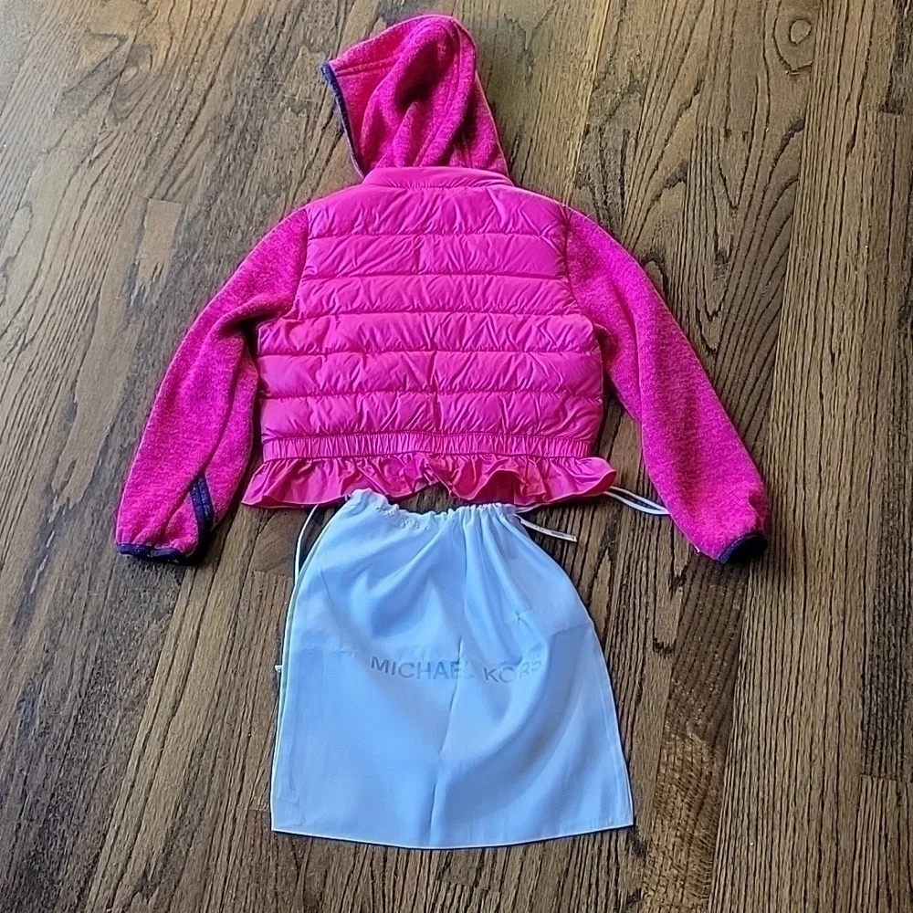 Michael Kors Hot Pink Puffer Ruffle Down Removable Hood Toddler Sz4 Light Jacket